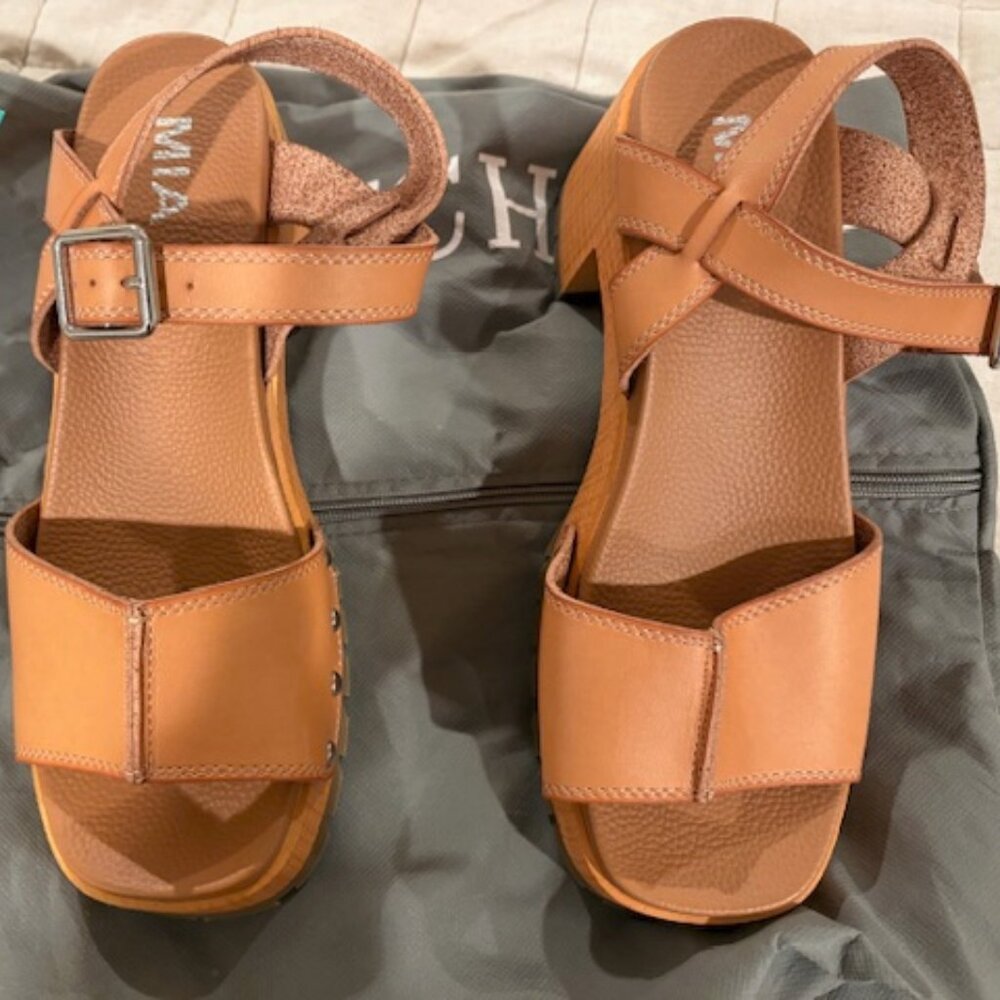 MIA Cognac Tan Heeled Sandals with Ankle Strap